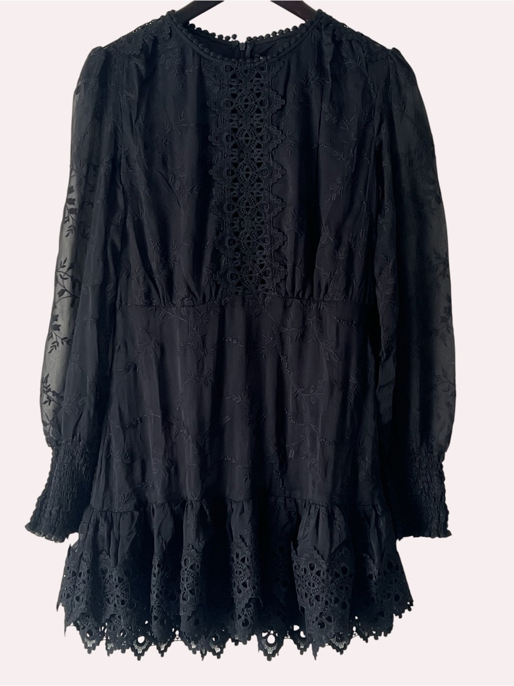 the clothing company Black Eyelet-Trim Crochet Embroidered Floral Mini Dress